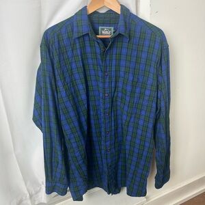 Vintage Woolrich Men's Blue and Green Plaid Shirt 100% Cotton Sz L